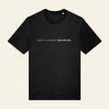 Front view of the black Best Human Beaming unisex organic cotton tee with white chest logo.