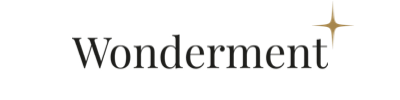 Wonderment logo in dark lettering with a gold star symbol.